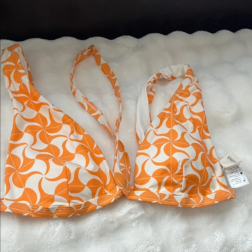 New with Tags L*Space Vibrant Orange and White Bikini Avery Top